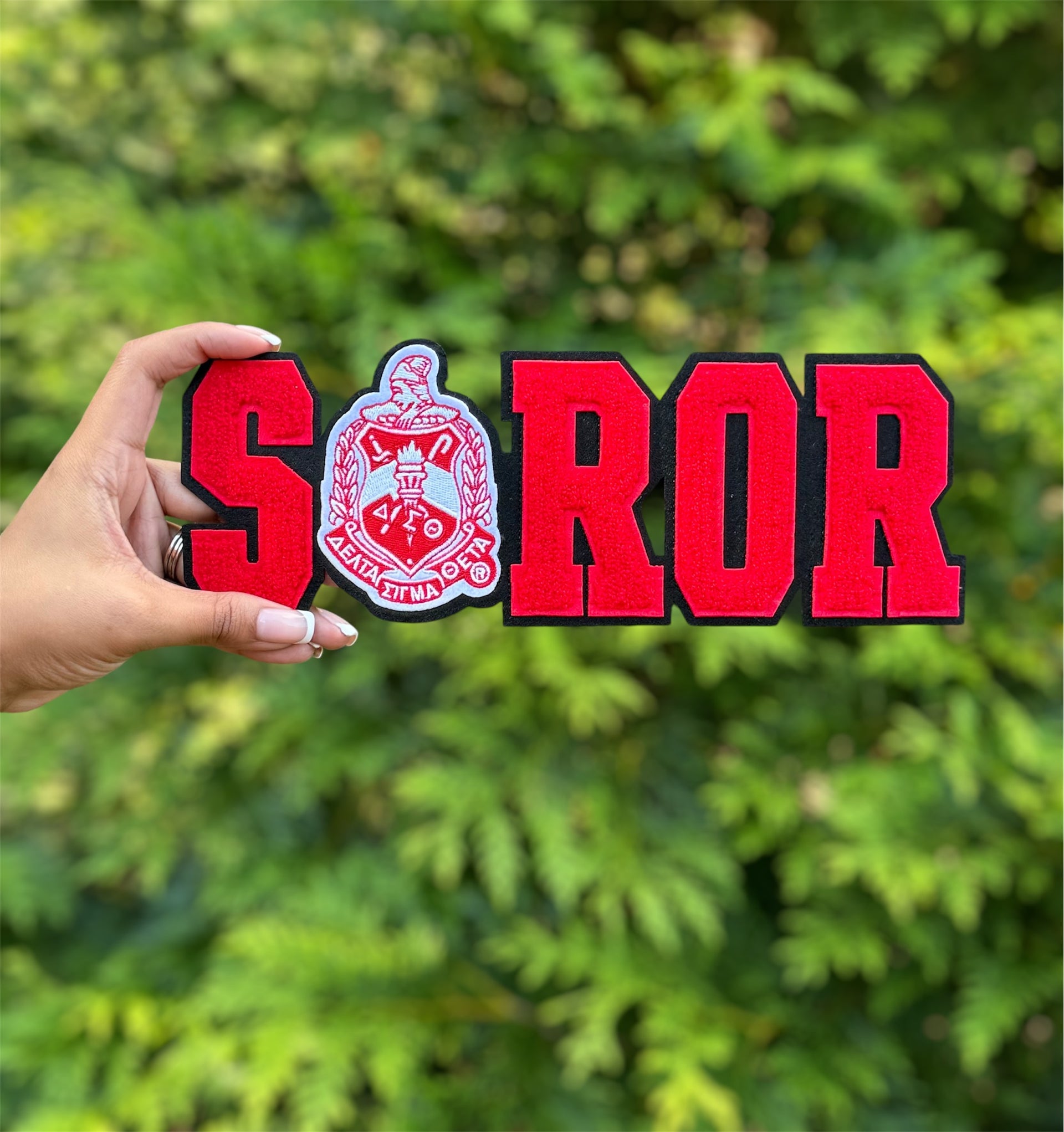 DST Large Red & White SOROR Iron On Patch