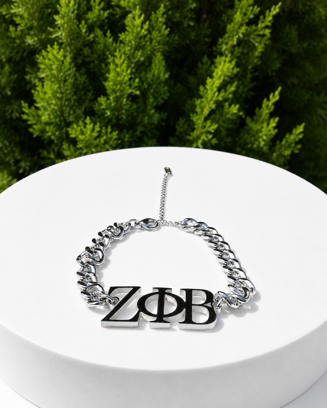 ZPB Greek Letter Silver Chain Bracelet