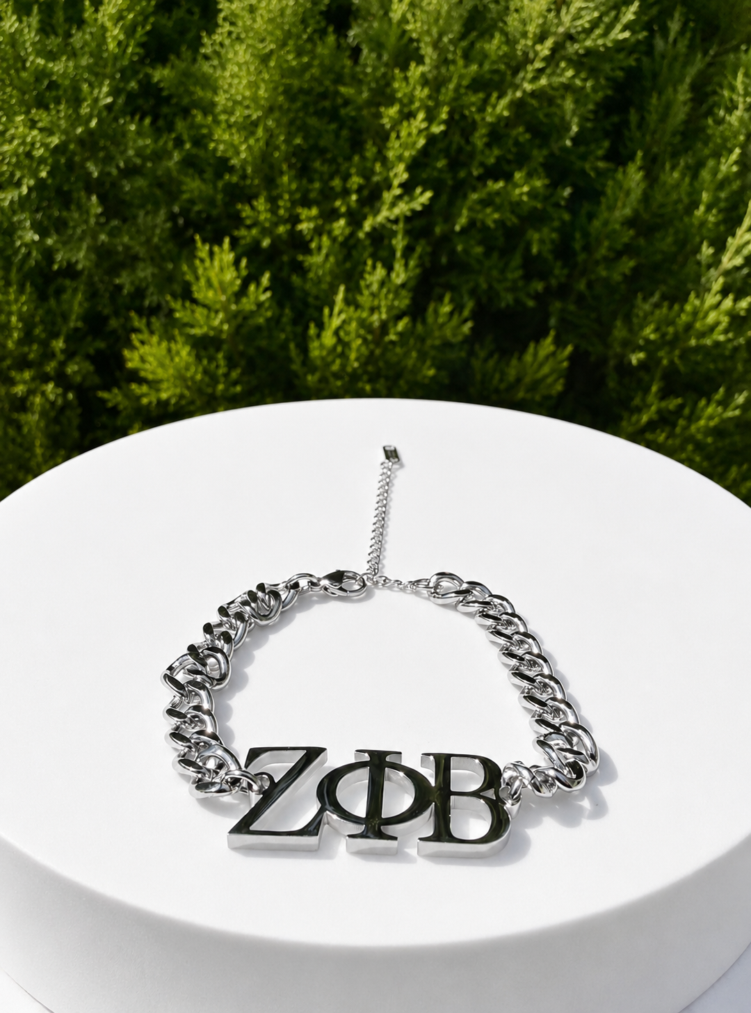 ZPB Greek Letter Silver Chain Bracelet