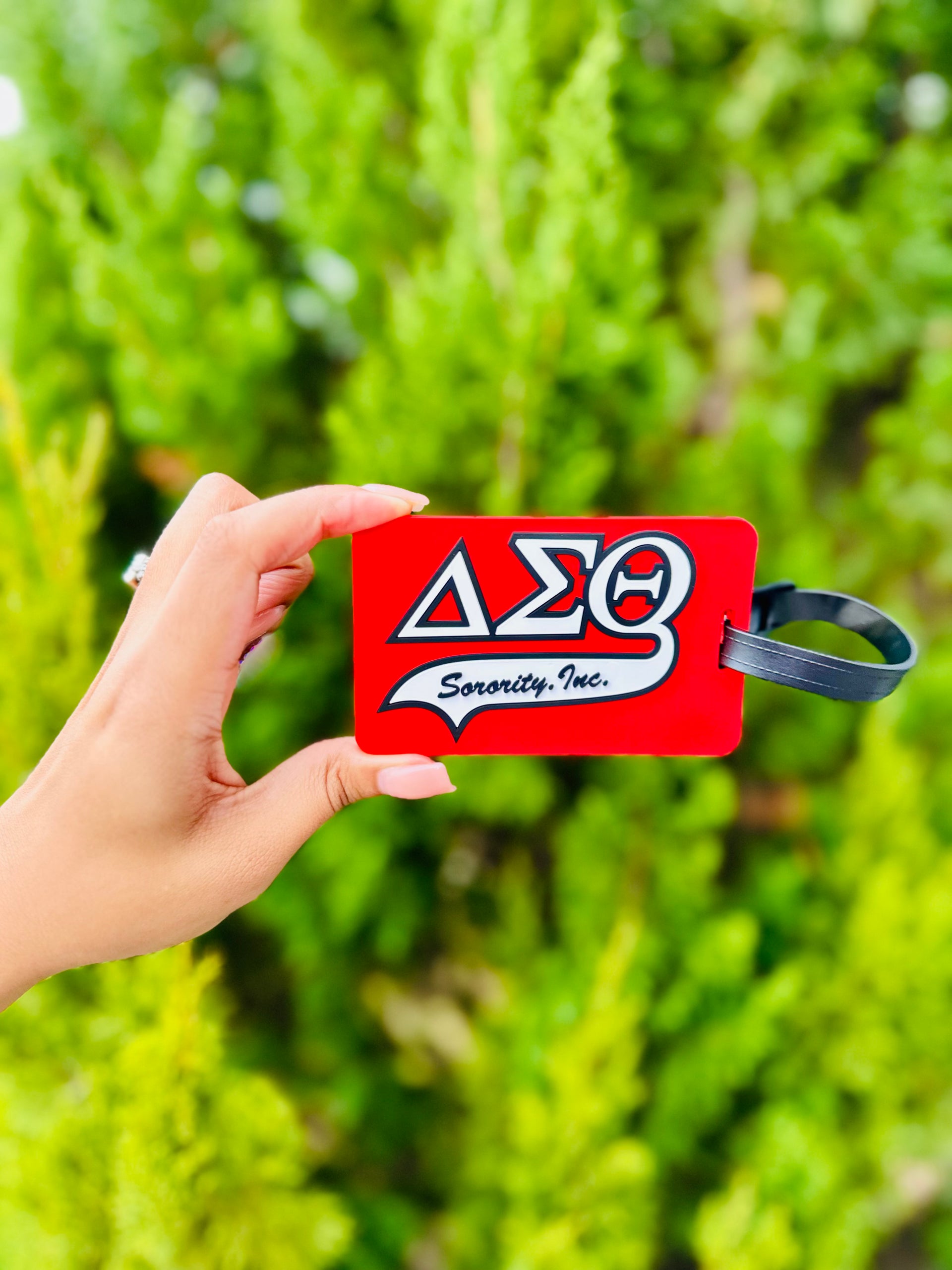 DST Red Greek Lettered Luggage Tag